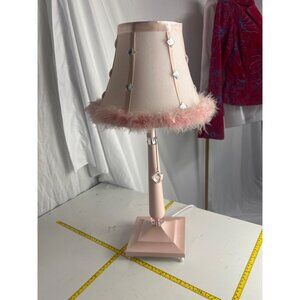 Pink Circo Table Lamp With Feather Trim Shade & Crystal Accents  14" Tall  Model